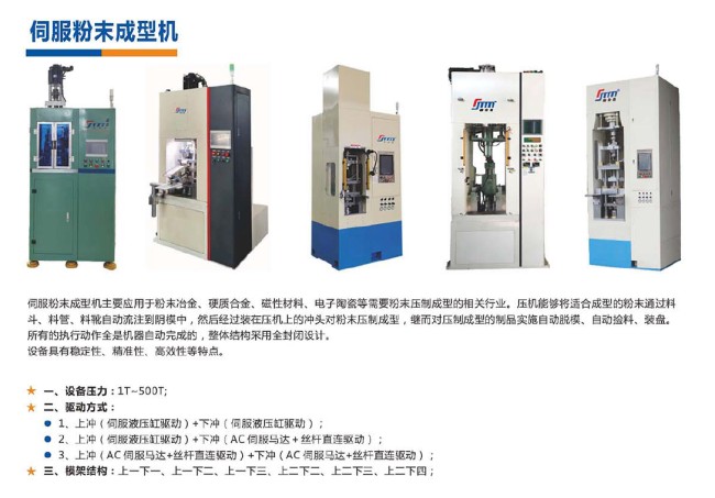 粉末成型機(jī)采用伺服馬達(dá)+絲桿+減速機(jī)直連驅(qū)動(dòng)